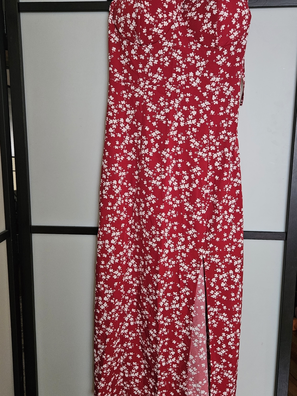 Red Floral Maxi Dress with Side Slit